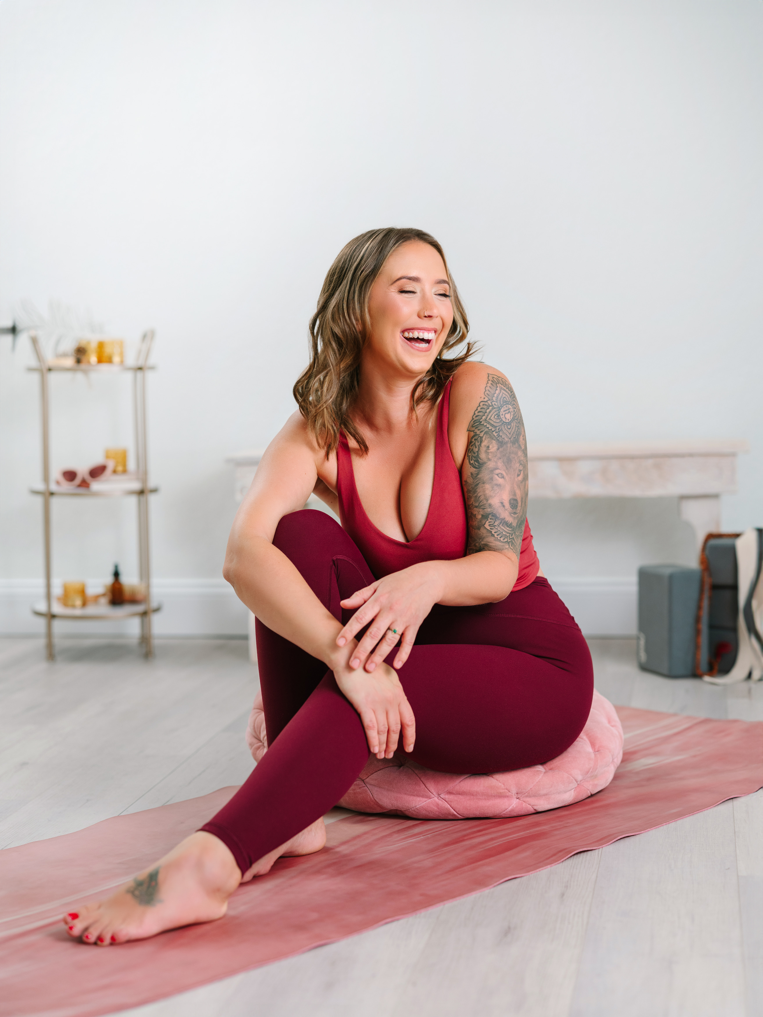 Pelvic floor therapist, Ashley Smith, in yoga wellness session